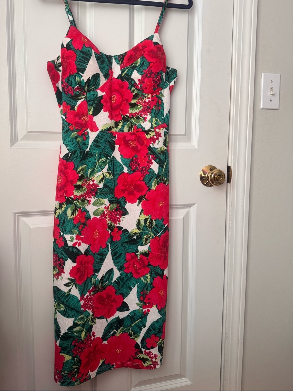 Red & Green Floral Midi Dress with Spaghetti Straps x NOBO